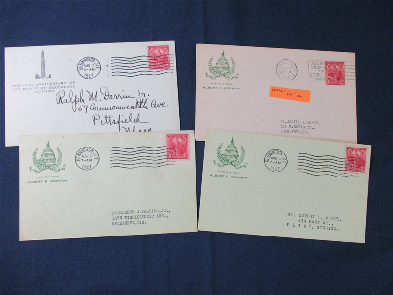 USA Scott 643 First Day Cover Group, 1927 Vermont Issue, Various Cachets (Est $200-300)