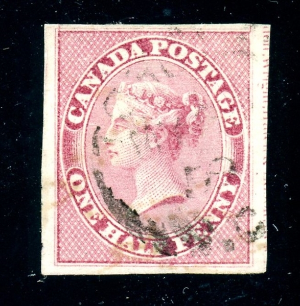 Canada Scott 8 Used, 4 Margin, Imperf ½p QV 1857 Issue (SCV $700)