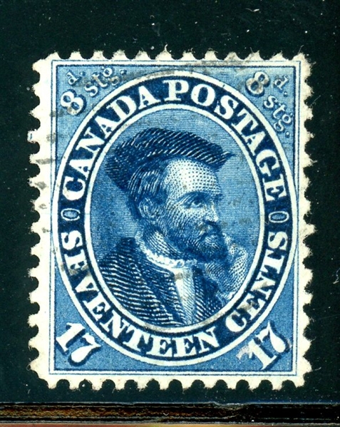 Canada Scott 19 Used F-VF, 17¢ Cartier (SCV $225)