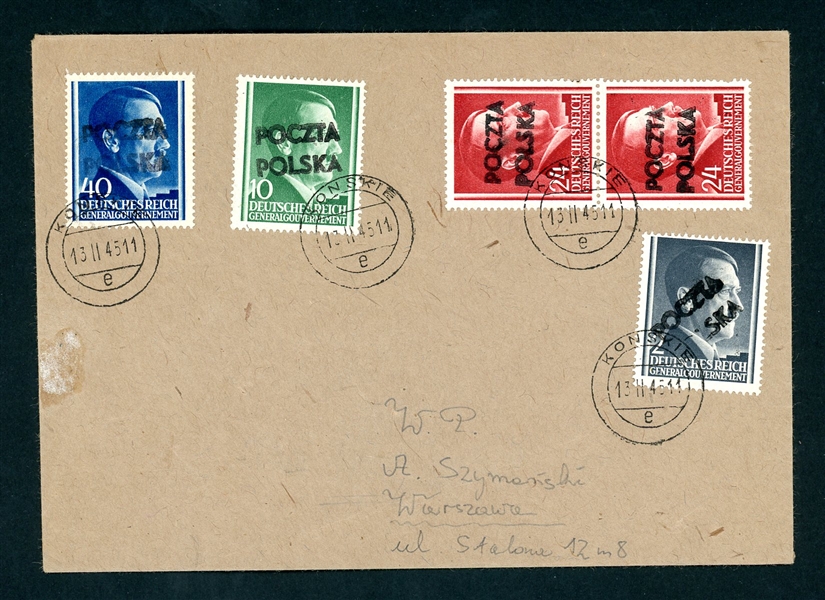 Poland (Konskie) Cover, Hand Overprints, 1945 (Est $75-100)