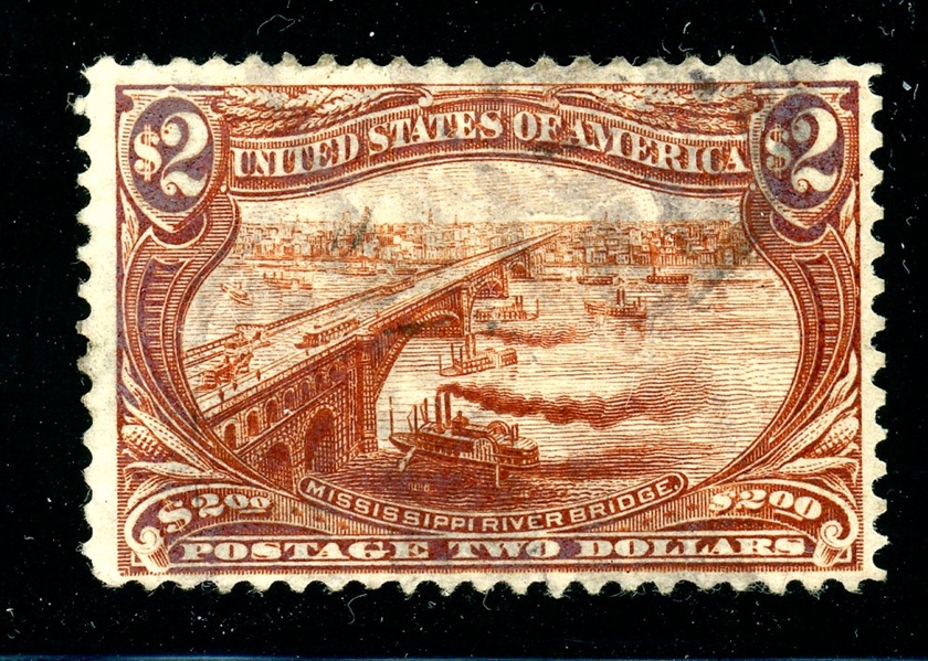 USA Scott 293 Used, F-VF, Thin, $2 Trans-Mississippi (SCV $1000)