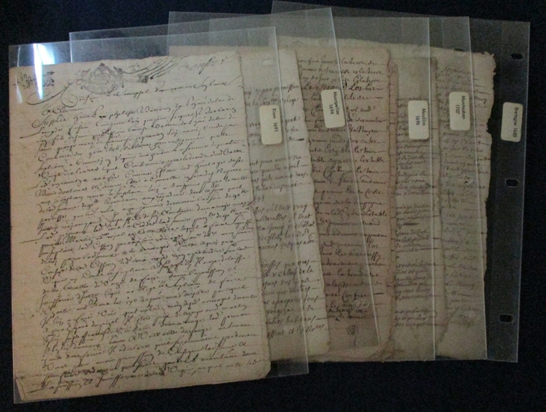 Early French Documents, Revenue Imprinted, 5 Different (Est $50-100)