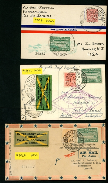 Brazil Zeppelin Flight Covers, 7 Different (Est $250-300)