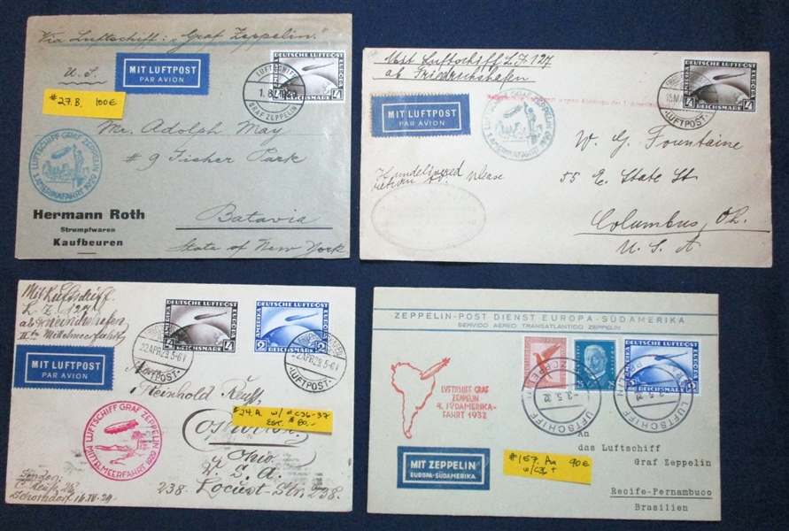 Germany Zeppelin Flights, 7 Different Covers/Cards (Est $350-400)