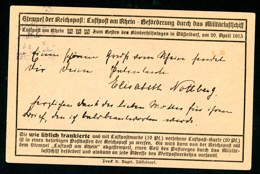 Germany 1913 Airmail on Rhein Flight Card (Est $80-120)