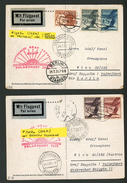 Austria Zeppelin Flight Cards, 1930-1931 (Est $150-180)