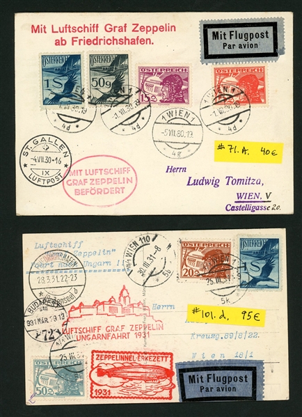 Austria Zeppelin Flight Cards, 1930-1931 (Est $150-180)