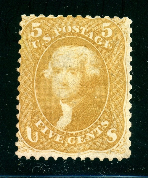 USA Scott 67 Unused, No Gum, Avg, 1861 5¢ Buff with 2023 Crowe Cert (SCV $12500)