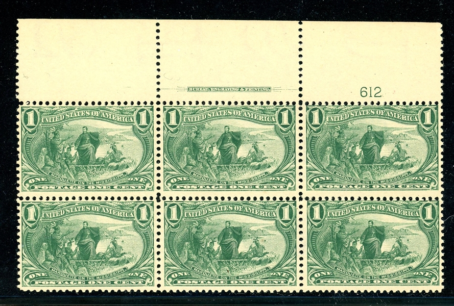 USA Scott 285 MNH Plate Block/6, 1¢ Trans-Mississippi (SCV $800)