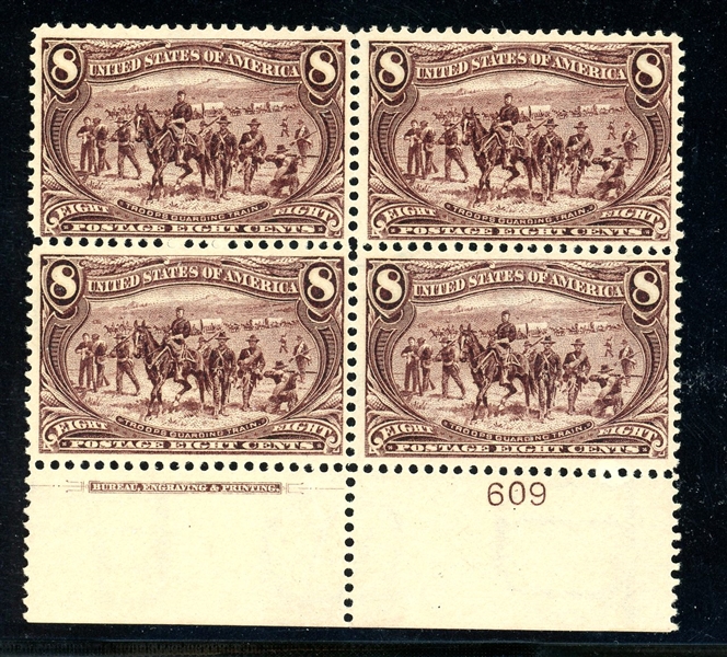 USA Scott 289 Mint Plate Block/4, MNH, F-VF, 8c Trans-Miss (SCV $3600)