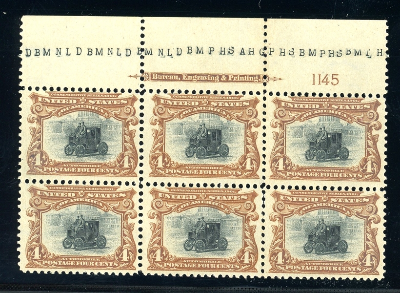 USA Scott 296 MH F-VF Plate Number Block of 6 with Imprint (SCV $2000)