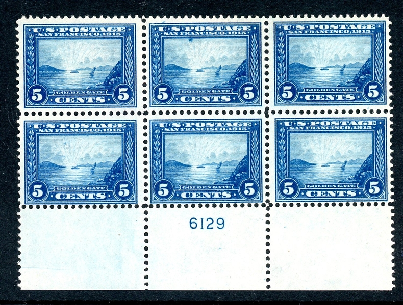 USA Scott 399 Mint Plate Block of 6, F-VF, 5c Pan-Pacific Perf 12 (SCV $1900)