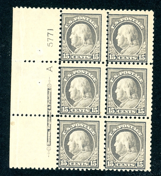 USA Scott 437 MH Just Fine Plate Block Of 6 With Imprint And A (SCV $1100)