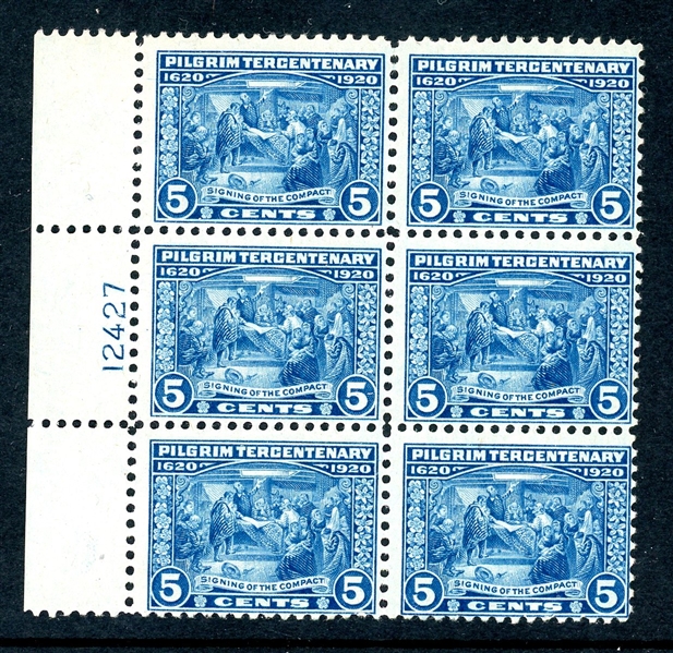 USA Scott 550 MNH Plate Block of 6, Fine, 5¢ Pilgrim Tercentenary (SCV $700)