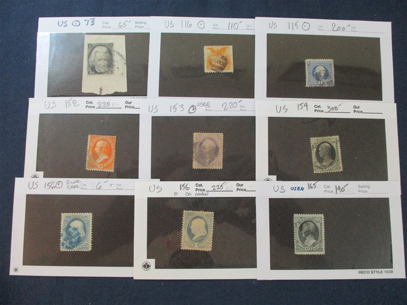 USA Group of Better Stamps on Dealer Cards (SCV $5000+)