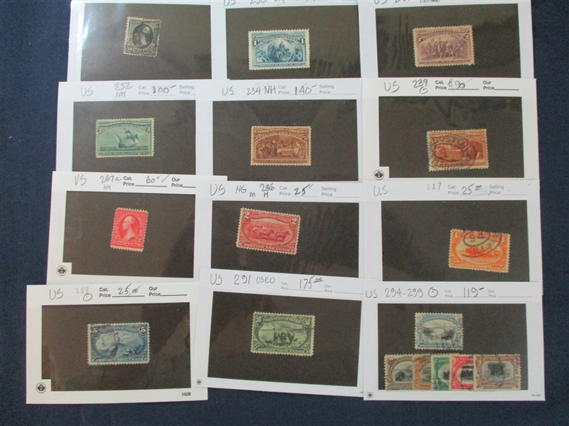 USA Group of Better Stamps on Dealer Cards (SCV $5000+)