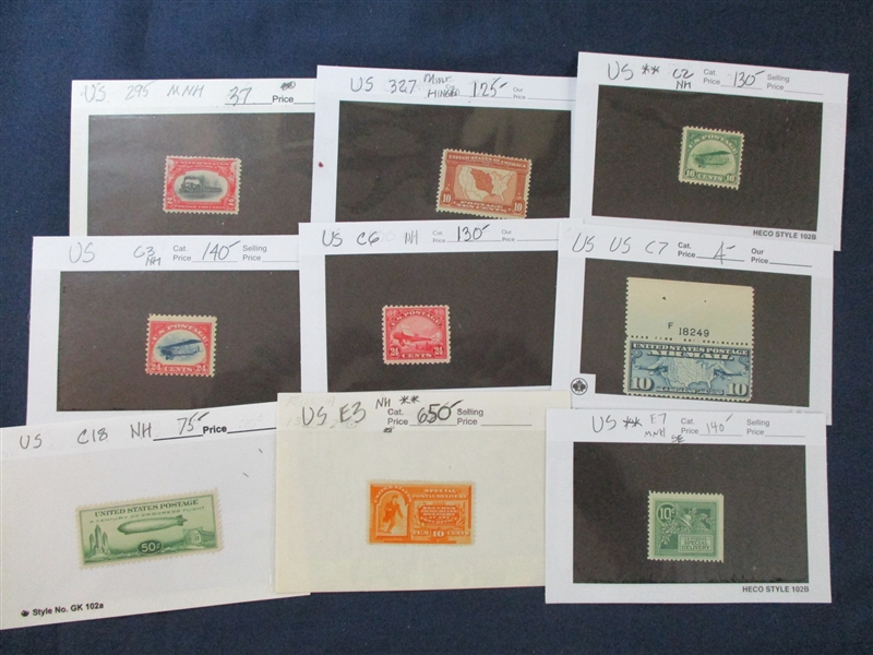 USA Group of Better Stamps on Dealer Cards (SCV $5000+)