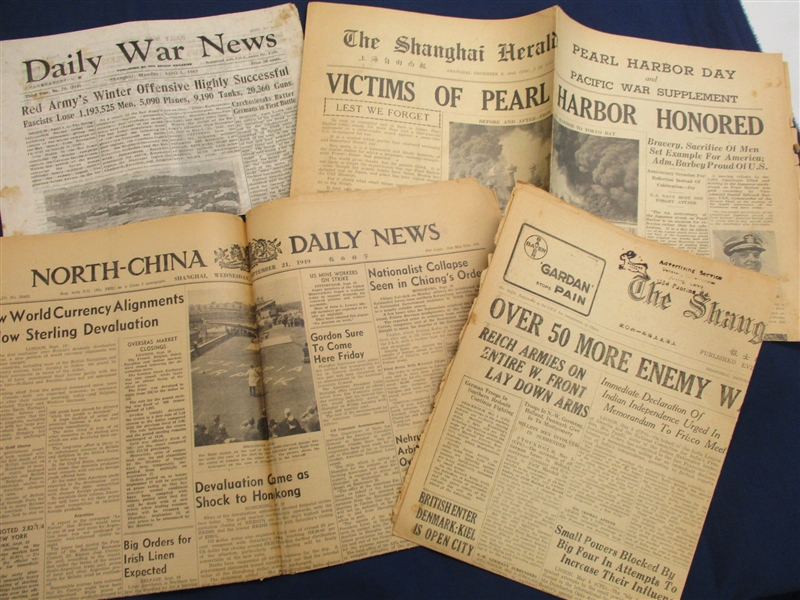 China Newspapers from the 1940's, 11 Different (Est $60-90)