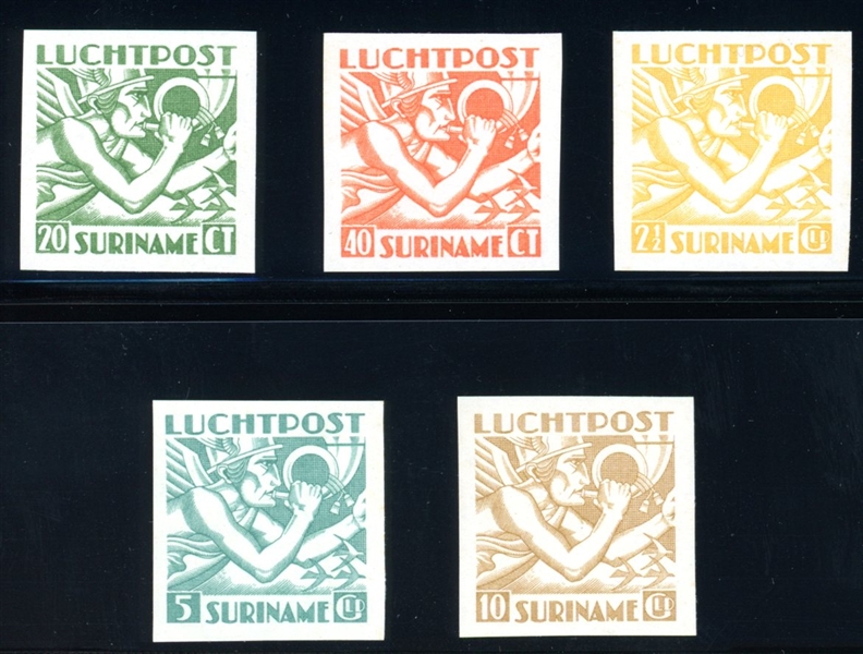 Surinam Scott C15-C19 MH IMPERF Complete Set, 1941 Airmails (Est $300-400)