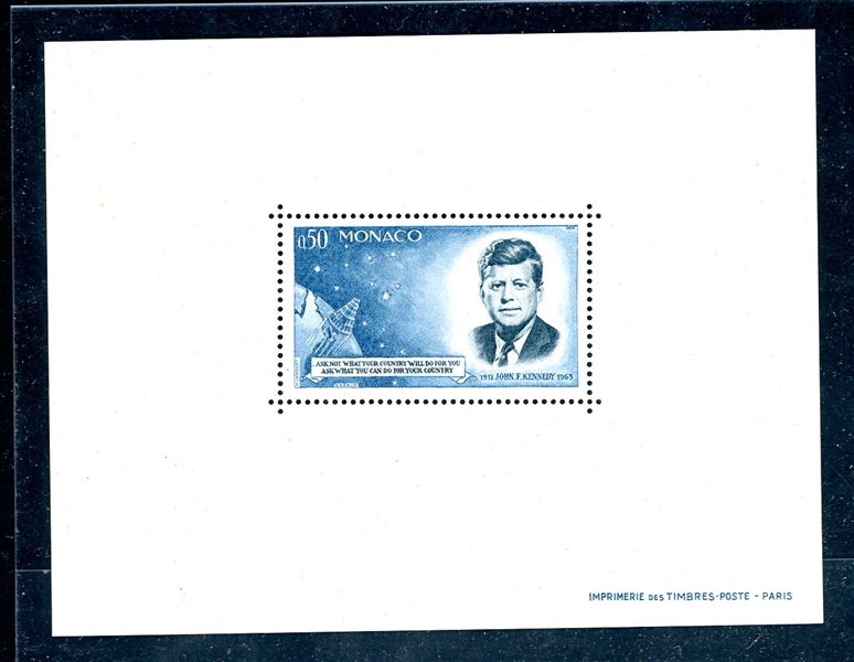 Monaco Michel 789 MNH VF Souvenir Sheet - 1964 John F Kennedy (Mi €300)