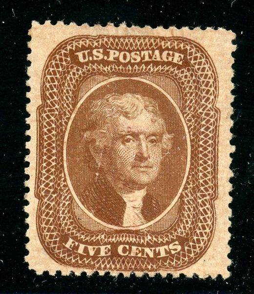 USA Scott 30A Unused F-VF, 5¢ Jefferson, Type II (SCV $850)