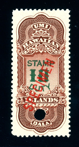 Hawaii Scott R16S Mint, Specimen Overprint, Security Punch, PFC (Est $300-350)