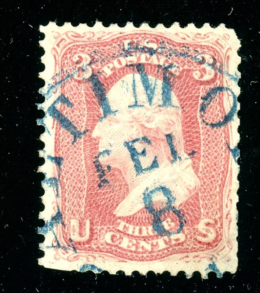 USA Scott 64b Used, 1861 3¢ Deep Rose Pink (SCV $155)