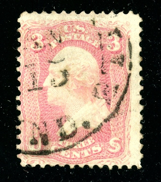 USA Scott 64 Used Fine, 1861 3¢ Pink with 2023 Crowe Cert (SCV $575)