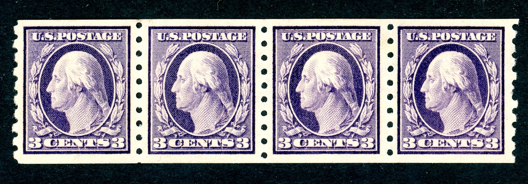 USA Scott 396 Mint Strip/4 VF, 1913 Washington Coil (SCV $320)