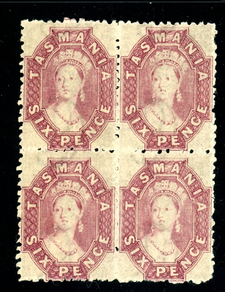 Tasmania Scott 32 Mint Block/4, F-VF, 6d QV (SCV $800+)