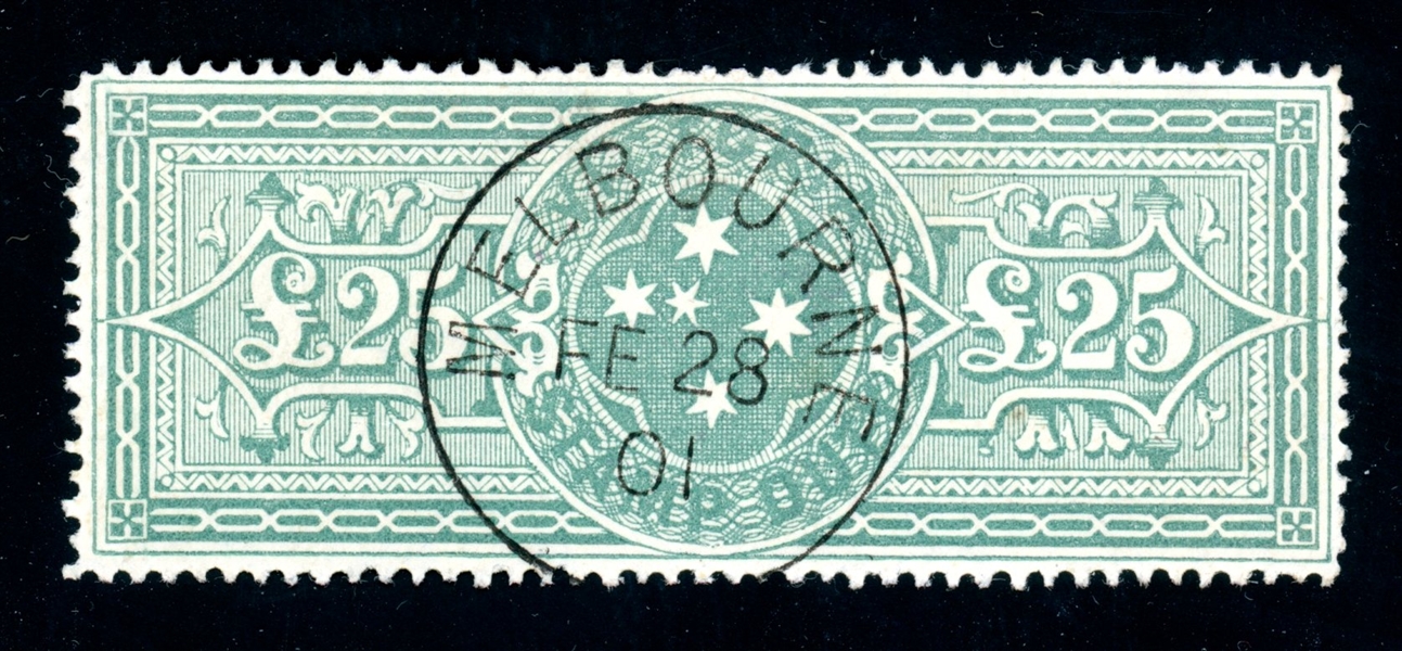 Victoria Scott AR55 Used, £25 Revenue with 1901 Melbourne CDS, F-VF (Est $1500)