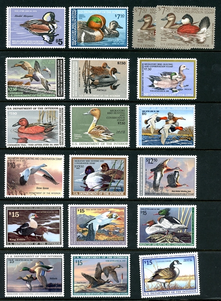 USA Scott RW45-RW64 MNH, 18 Different Ducks (Face $200)