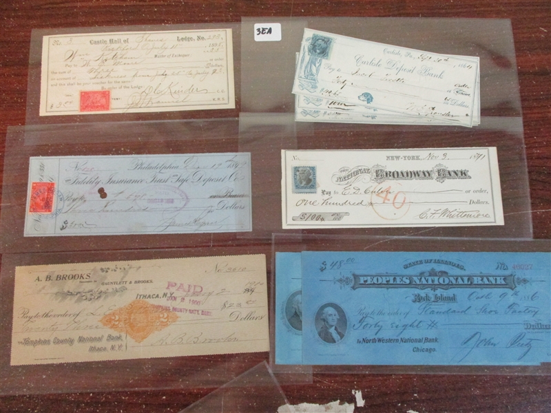 Checks, Drafts, Etc., Most with Revenue Stamps/Imprints (Est $125-200)