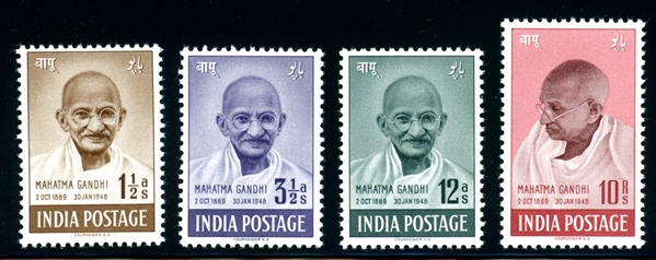 India Scott 203-206 MH Complete Set, 1948 Gandhi (SCV $557)