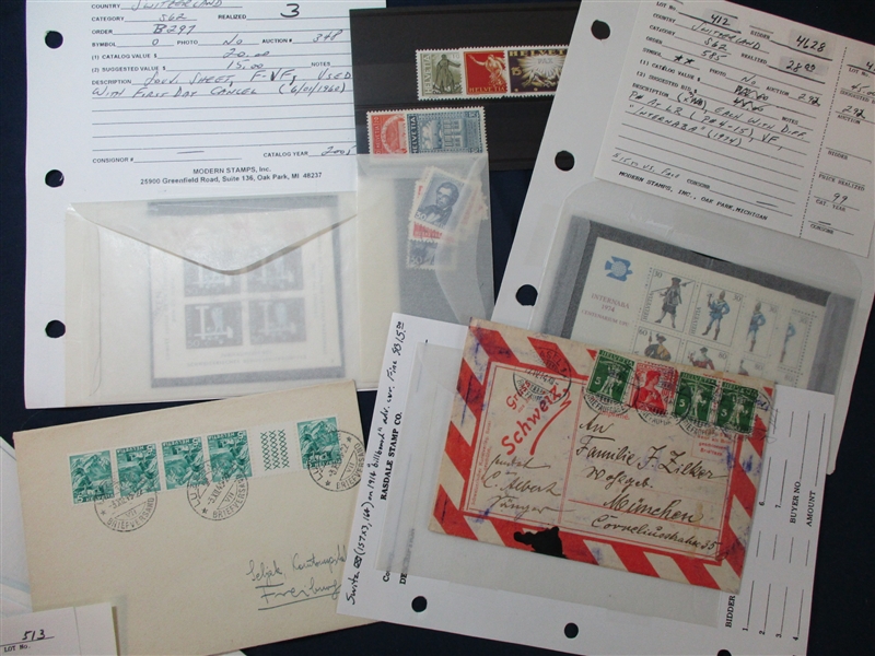 Switzerland Group - Auction Pages, Dealer cards, Etc. (Est $150-200)