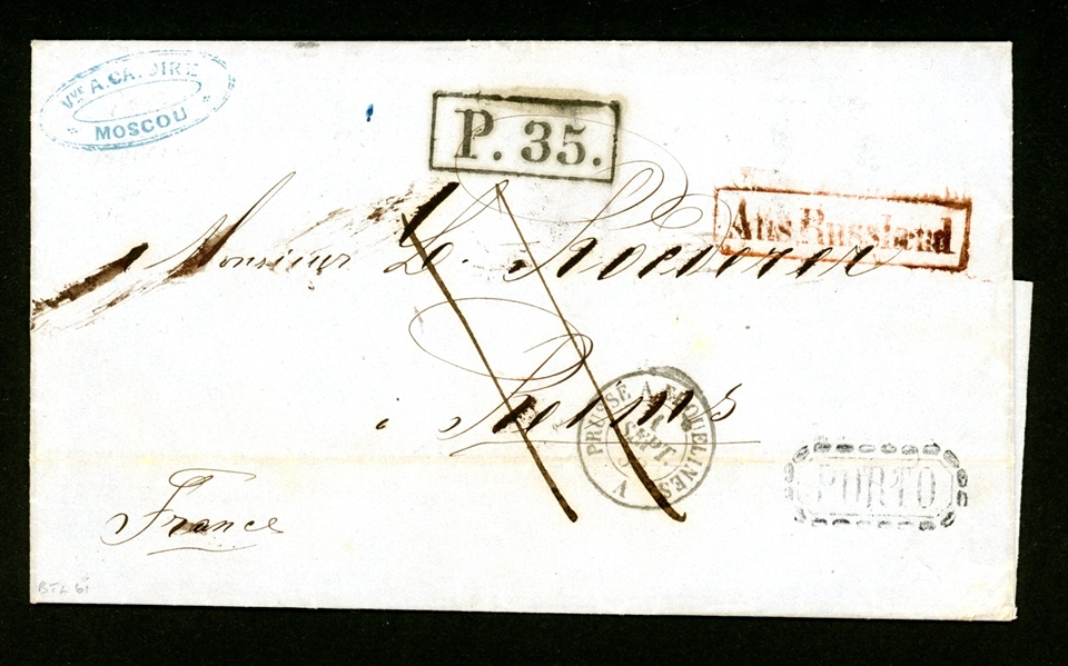 Russia Folded Stampless Letter, 1859 Moscow (Est $75-100)