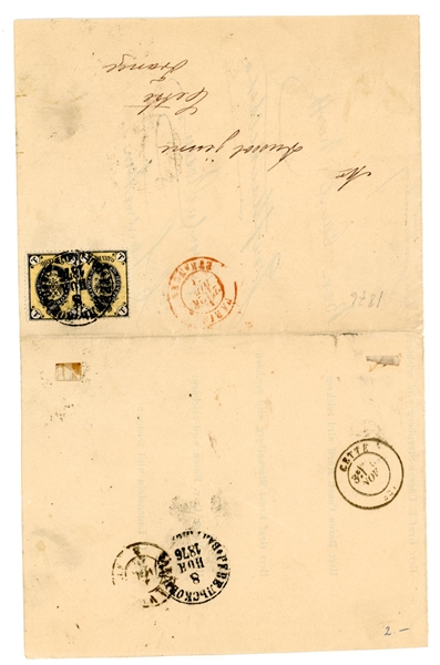 Russia Partial Pre-Printed Cover, 1876 to France (Est $60-80)