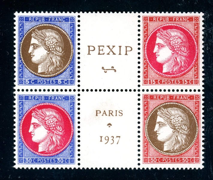 France Scott 329a-d MNH Block From 1937 Souvenir Sheet (SCV $360)