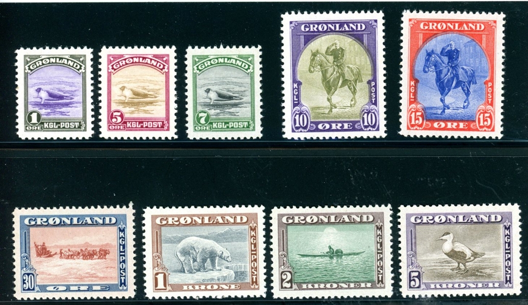 Greenland Scott 10-18 MLH Complete Set, 1945 (SCV $166)