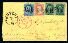 USA Scott 20, 26, 35 on 1861 Cover to England with 2014 PFC (Est $150-200)