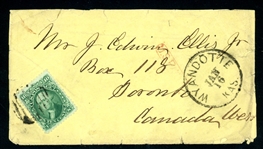 USA Scott 68 on 1864 Cover to Canada with 2015 APS Cert (SCV $100)