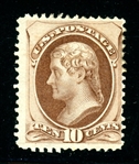 USA Scott 150 Unused Fine, 1870 10¢ Jefferson with 2023 Crowe Cert (SCV $800) 