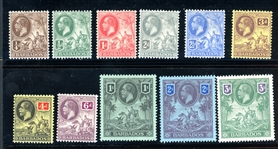 Barbados Scott 116-126, 1916 KGV Issue Complete (SCV $260)