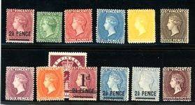 St Vincent 1883//1891 Unused Issues, 13 Different (SCV $203)