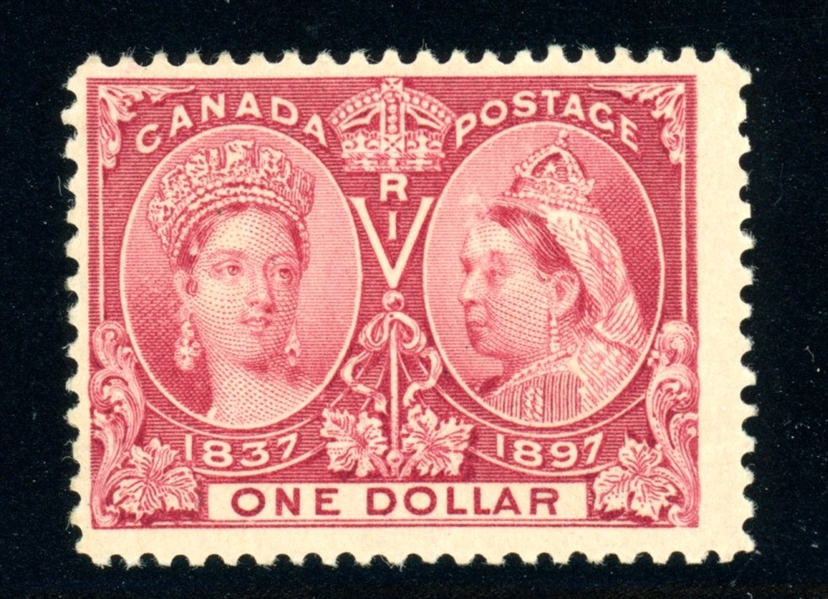 Canada Scott 61 MLH F-VF, 1897 $1 Jubilee (SCV $750)