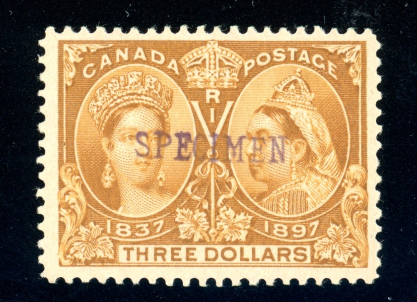 Canada Scott 63 SPECIMEN Overprint, F-VF, $3 Jubilee (Est $200-300)