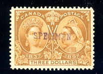 Canada Scott 63 "SPECIMEN" Overprint, F-VF, $3 Jubilee (Est $200-300)