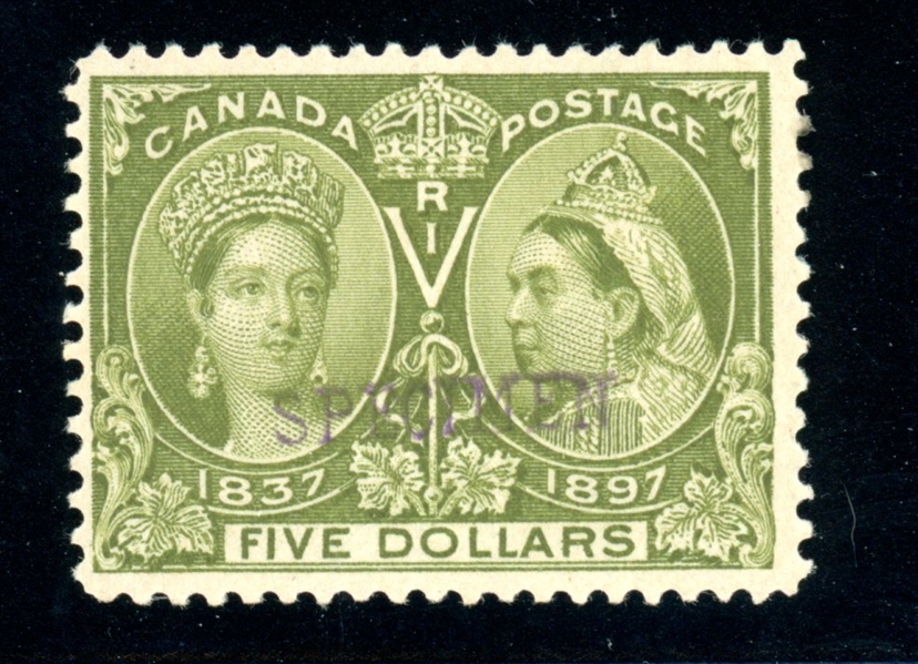 Canada Scott 65 SPECIMEN Overprint, F-VF, $5 Jubilee (Est $200-300)