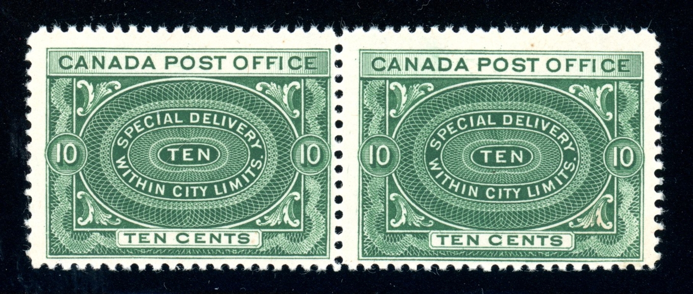 Canada Scott E1 MNH Pair, Fine, 1898 Special Delivery (SCV $1350)