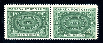 Canada Scott E1 MNH Pair, Fine, 1898 Special Delivery (SCV $1350)